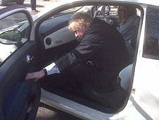 Boris Johnson in a Fiat 500