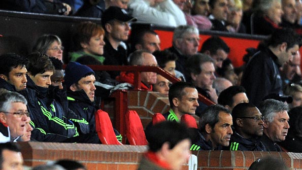 Torres sits in the stands after being replaced at half-time. Photo: AFP