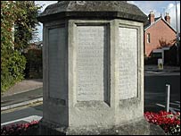 Names on the parish war memorial in Charlton Kings