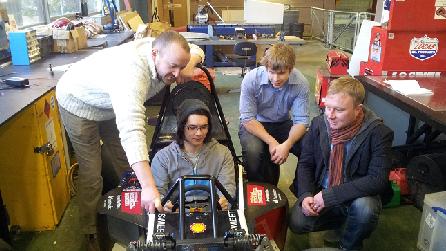 Adam with members of Cardiff's Formula Student Team
