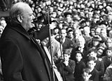 Photo of Prime Minister Winston Churchill addressing a crowd during the General Election of July 1945