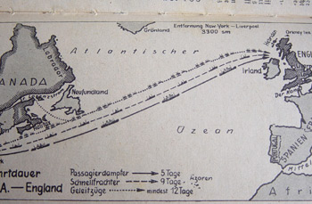 Map showing the Atlantic ocean and shipping routes