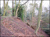 One of the many falling banks in the Covert