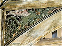 Dragon carving in the Great Hall at Dragon Hall, Norwich