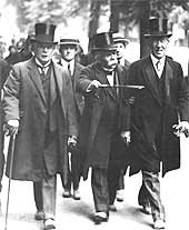 David Lloyd George, Georges Clemenceau and Woodrow Wilson arriving at the Versailles Peace Conference in 1919