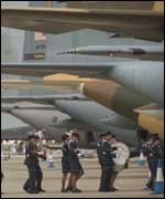A band playing on the runway