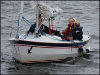 Jonathan sailing on the river Wear