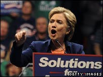 Hillary Clinton speaks at a rally in Youngstown, Ohio, 19 Feb 2008