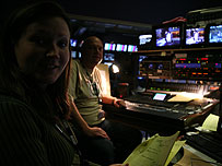 Crew members mixing the show's sound