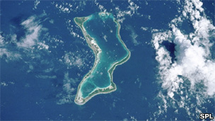 Diego Garcia coral atoll, in the central Indian Ocean