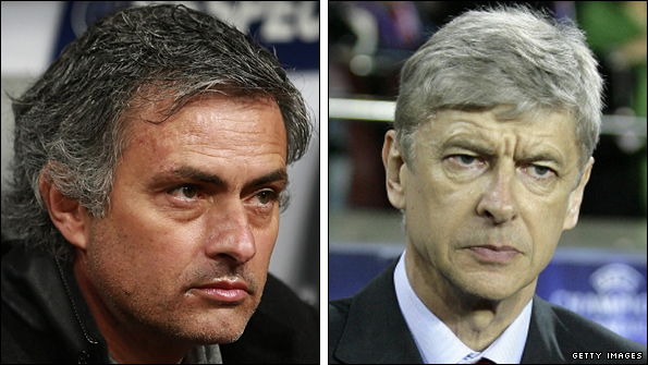 Inter Milan manager Jose Mourinho and Arsenal boss Arsene Wenger