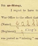 The army form sent to Mrs Clarke confirming her son's death