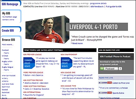 BBC Sport 606 front page