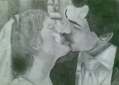 Charcoal drawing of my Step-Mum and Dad getting married