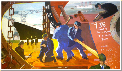 Shipbuilding mural from Glasgow Transport Museum.