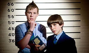 Sebastian Charles as Red Sharkey and Rory Elrick as Fletcher 'Half' Moon in Half Moon Investigations 