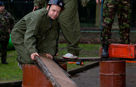 Mark Hutching attempting the plank walk