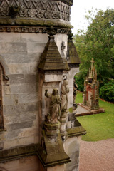 Outside corner of Rosslyn Chapel with carvings of angels