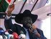 Vice president of South Sudan, Salva Kiir speaks at a campaign rally