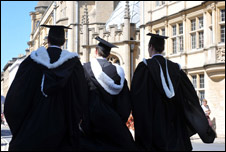 Oxford University students dressed in their graduation robes
