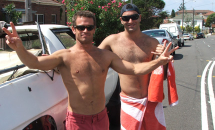 The boys. Since being in Ireland Corey Oliver (l) has done well on the Aussie telly show Bondi Resuce. It might be on here soon too. Both Corey and Josh Maree (left) are seasoned lifegaurds in Bondi / Bronte / Maroubra. Pic: M, 07