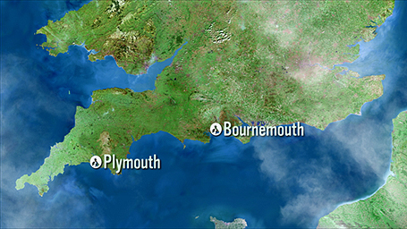 Map showing Bournemouth to Plymouth