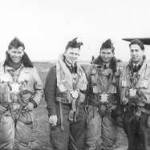 The pictures shows, from left to right: Prisoner of War Alan Bryett, Air Bomber Prisoner of War, RW Chaston, Navigator Flight Sergeant GAF McLeod, Rear Gunner Sgnt Hanks, Wireless Operator