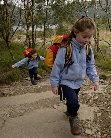 girls walking up hill