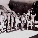 The 5th person from the left is Vic Collins who came from Reading.I am allready in the Aircraft.The photo was taken March 1945 at Chaklala Airfield.