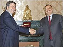 الهام عليف و ميخاييل ساکاشويلی رييسان جمهوری آذربايجان و گرجستان