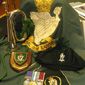 Sam's various medals, a banner and a bugle from his time in time in the RIR