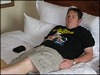 Seth in his hotel room