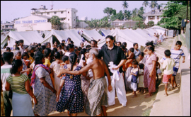Fred Ramsey visits one of the temporary camps in Abassawalla, Sri Lanka