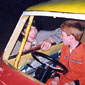 David behind the wheel of his stock car at Dunmore Stadium