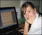 Katie prepares the script