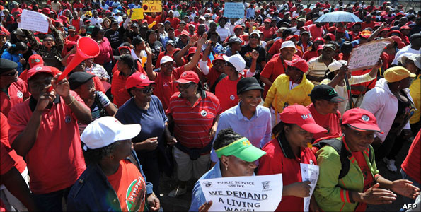 South African public sector workers on a march demanding higher wages