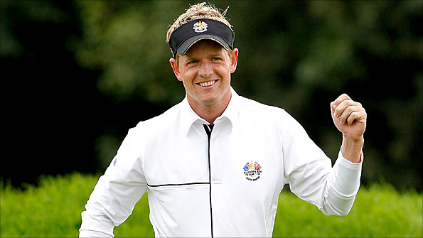 Luke Donald celebrates another successful putt at the Ryder Cup