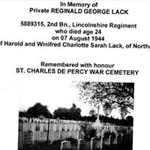Reg Lack memorial - submitted with the permission of the Commonwealth War Graves Commission
