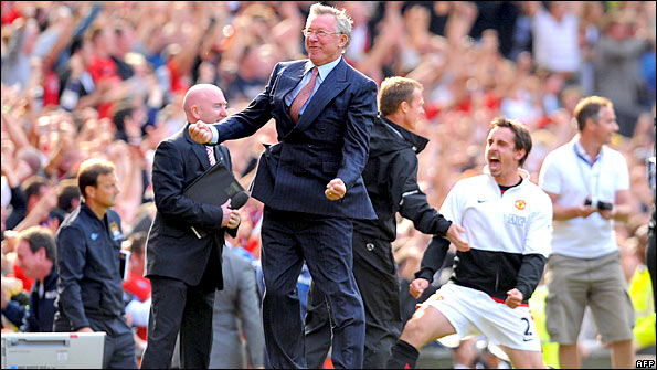 Sir Alex Ferguson celebrates