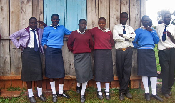 Pupils outside a classroom at Bishop Okiring School
