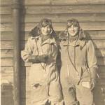 Les (pictured left) with a fellow pilot trainee. Both are kitted out in full flying gear.St Andrews, Scotland 1942.
