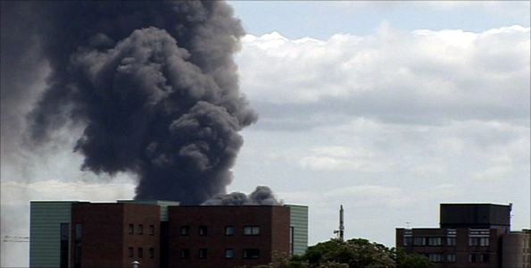 Smoke plume seen from BBC offices in Newcastle