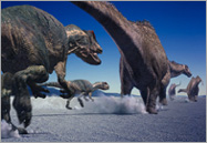 Allosaurus chasing a sauropod