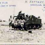June 1944 - Don Sub ‘A’ Battery at Gravina, Nr. Bari, South Italy. Sergeant A Ward, Bombardier Roberts, Gunners Beaumont, Kearney, Stewart, Partington, Driver Morton. Note: Pulpit as a 0.5” Browning machine gun for Ack-Ack or use against ground troops.