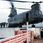 Sam’s regiment boarding a Chinook helicopter on the SS Uganda
