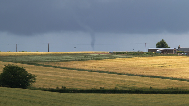 A tornado touching down near Balgove Farm, Aberdeenshire