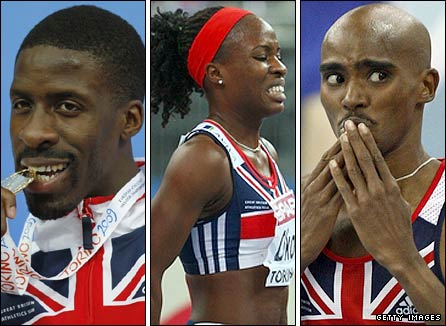 Dwain Chambers, Marilyn Okoro and Mo Farah