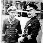 Grand Admiral Doenitz and his Flag Lieutenant after their surrender. John was to act as their Escort to a Special Interrogatiopn Unit. They got on very well and talked en route. On arrival, he shook hands and wished him "viel gluck" (Good luck).