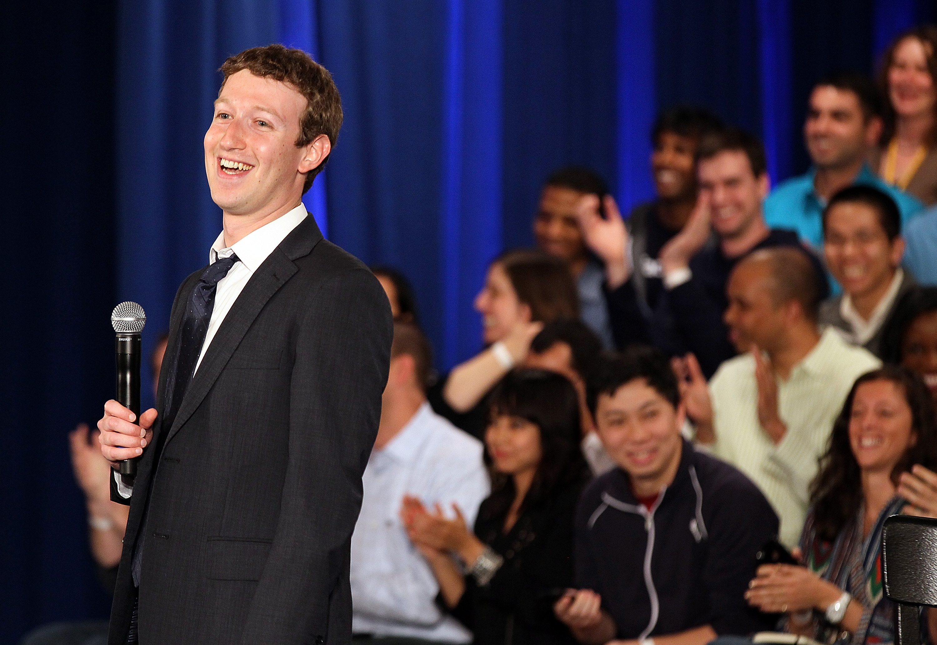Facebook founder Mark Zuckerberg speaks at Town Hall meeting with President Obama - Getty Images