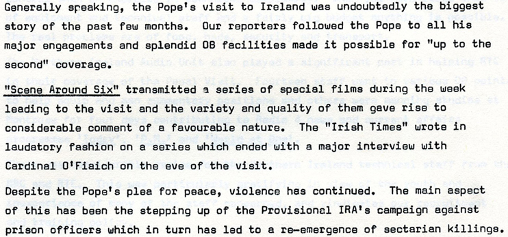 Controller's Report - BBC Northern Ireland Advisory Council Minutes, September - November 1979